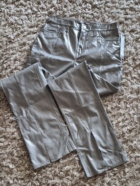 Ultimate Grey Illusion  Leather Pants with Panel Stitching